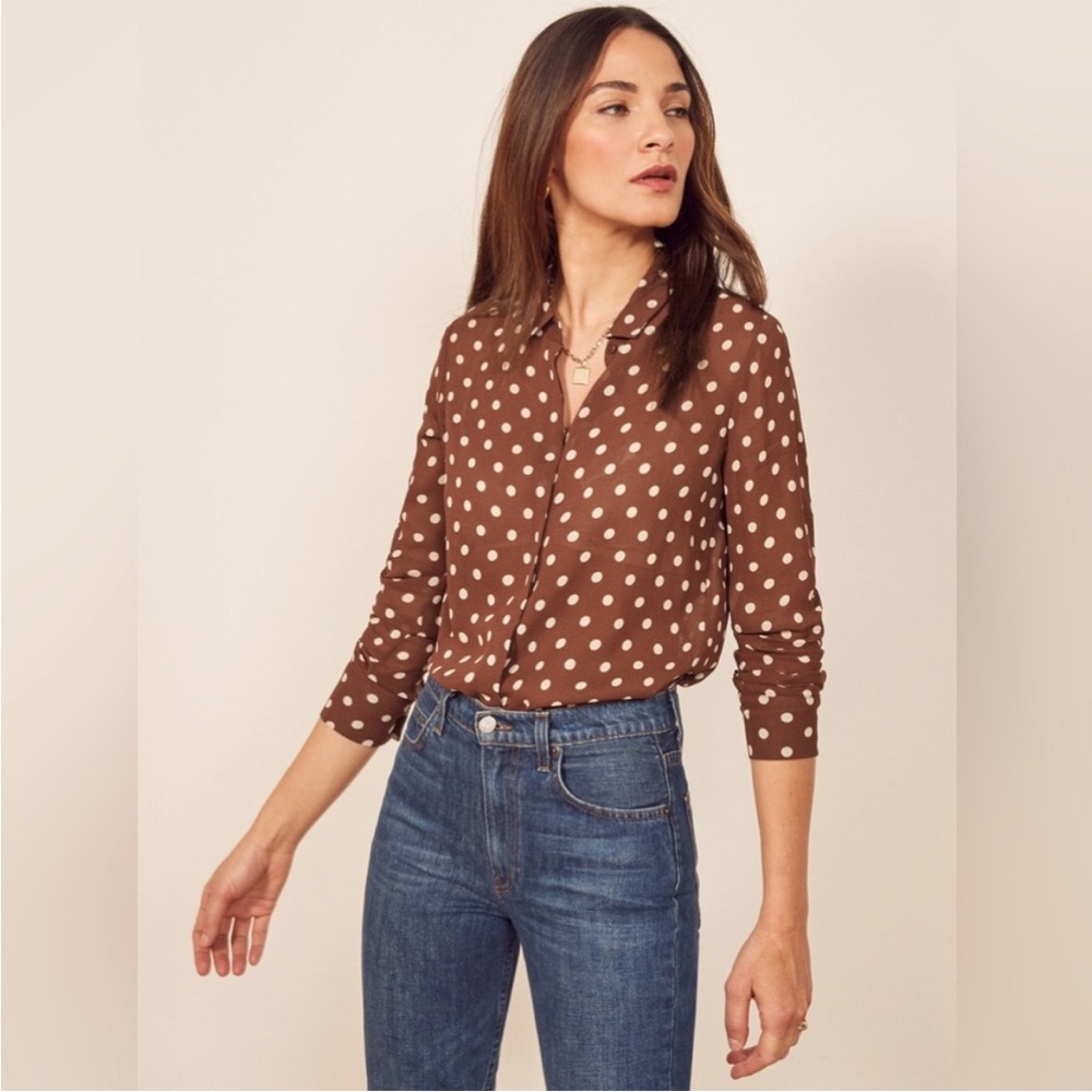 ▪️REFORMATION Violet Top Long Sleeve Georgette Brown Size L